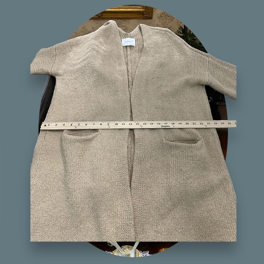 Anthropologie Long Line Knit Open Cardigan Sweater. Beige. Size: M 
(Oversized) - Picture 8 of 11
